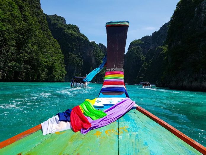 A traditional long boat in the Phi Phi islands, Thailand.