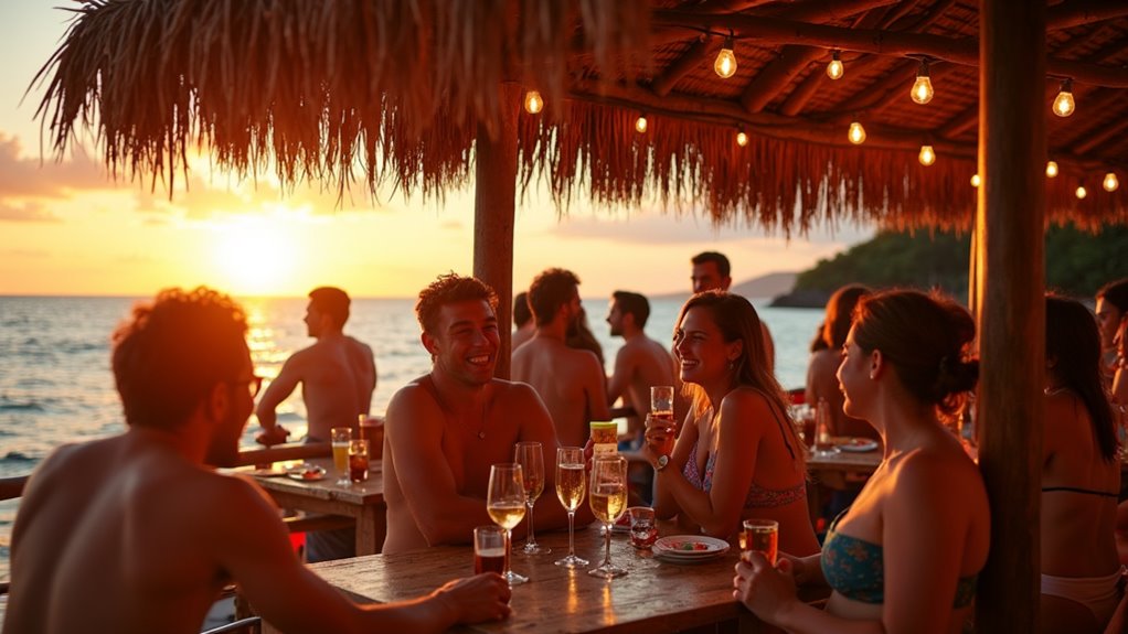 beachfront nightlife and catamaran celebration