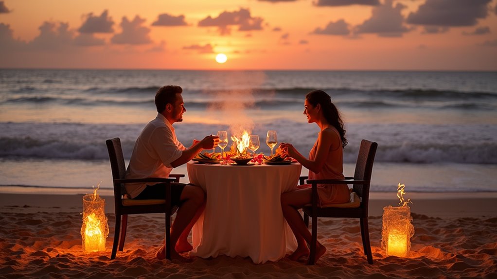 beachfront romantic seafood dinner