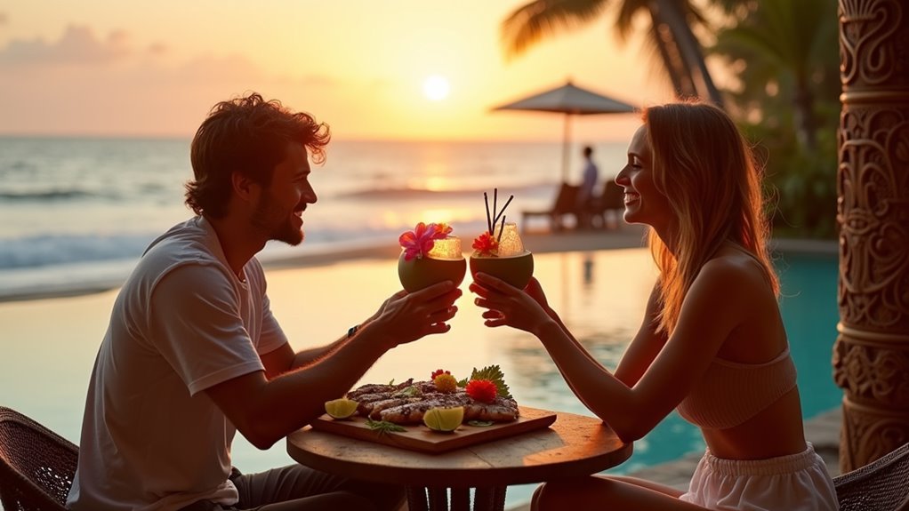 beachside seafood and sunset