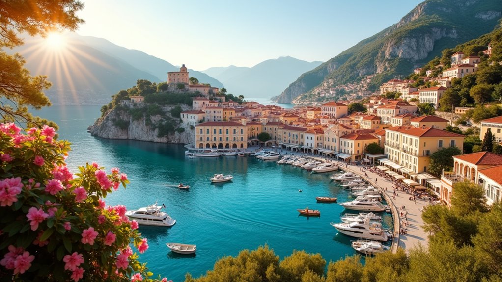 colorful hillside harbor town