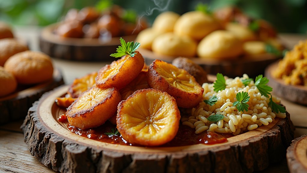 fried plantains and dumplings