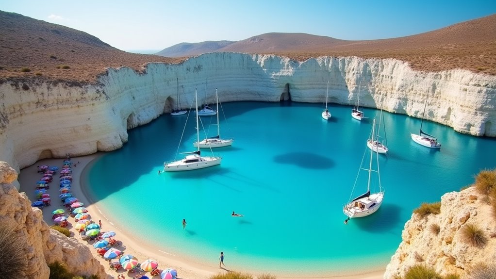 milos beaches caves history