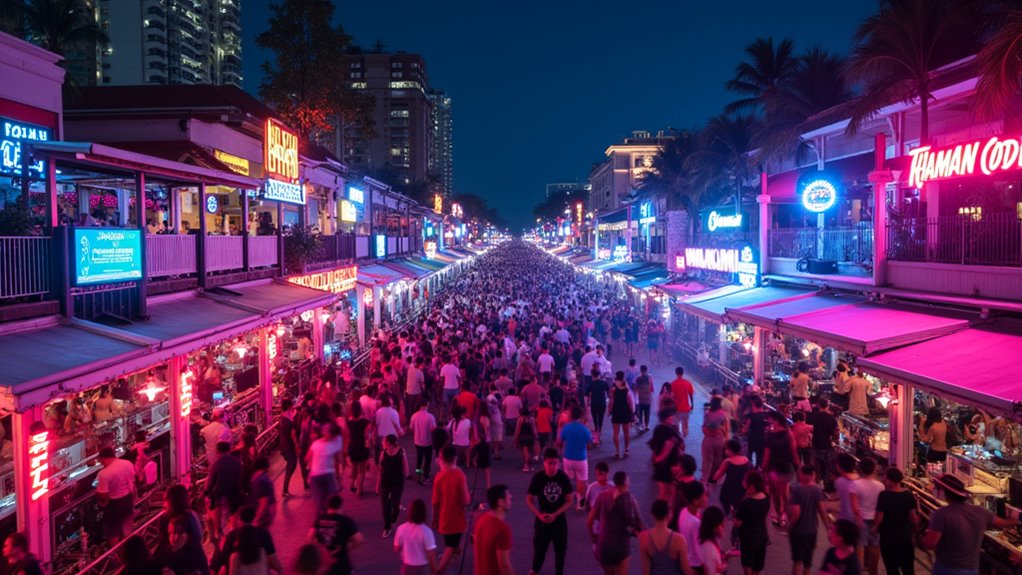 neon lit coastal nightlife scene