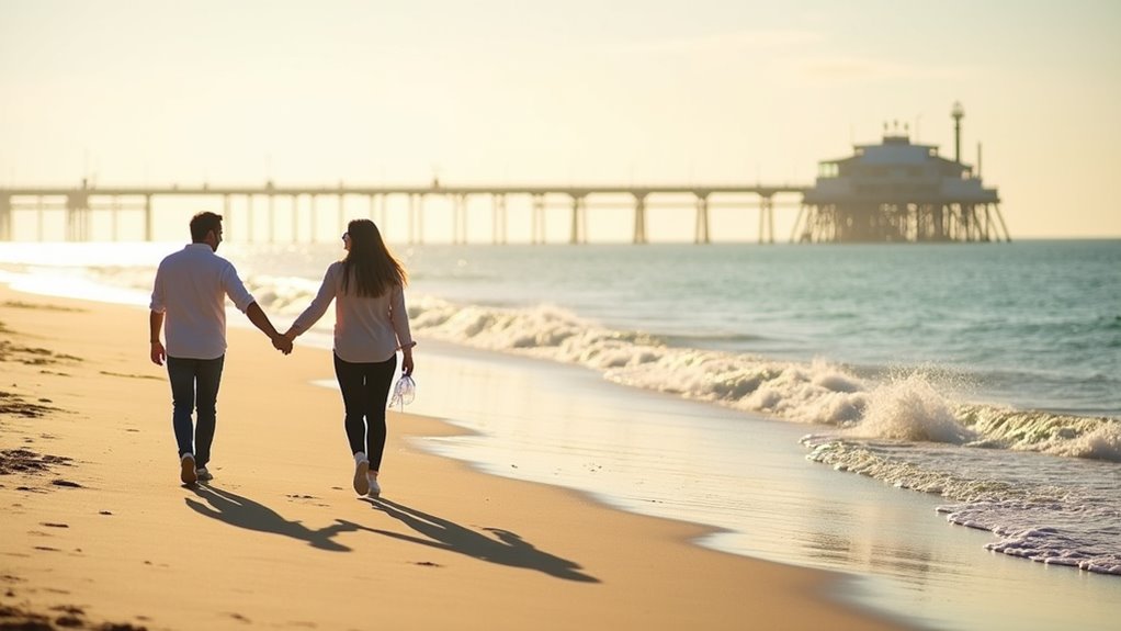 romantic stroll by beach