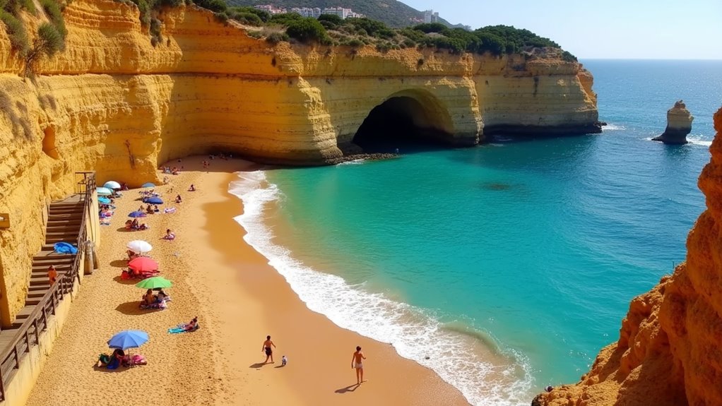 tranquil beach with amenities