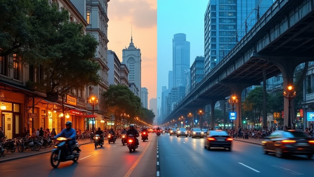 urban transport contrasts and options