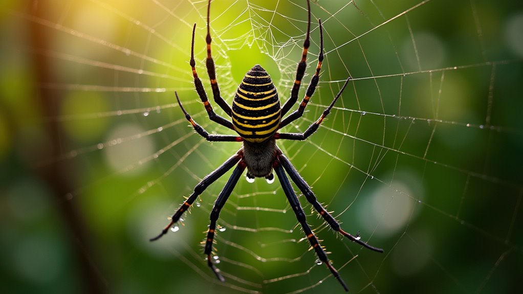 yellow striped web building predator