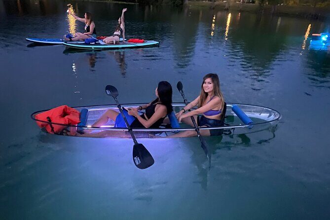 Date Night LED Glow Clear Kayak or Clear Paddleboard & Champagne - The Lighting and Atmosphere: Nightfall and LED Magic