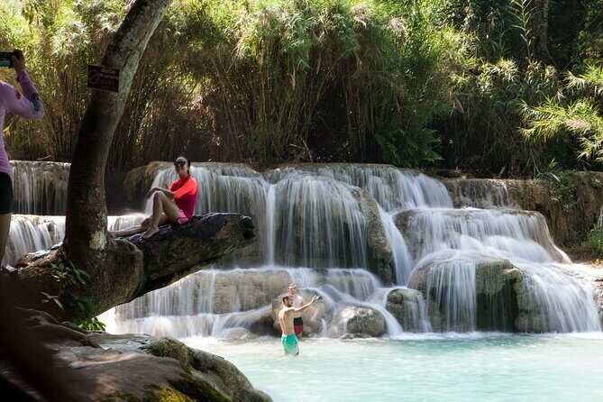 Kuangsi waterfall with sunset view Mekong cruiser Pakou Cave - What Makes This Tour Stand Out