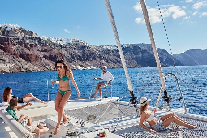 Santorini Sunset Luxury Sailing Catamaran Cruise with BBQ, drinks, transfer - Price & Value