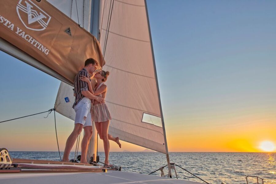 Santorini: Platinum Catamaran Cruise w/ BBQ Meal & Open Bar - The Sum Up