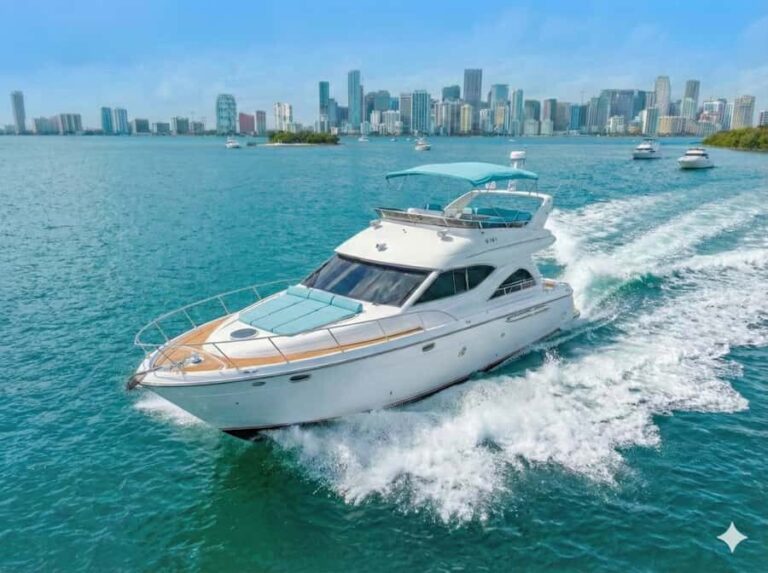 Miami Yacht Rental 50' + 2 Jet Ski | Miami Boat Rental - The Scenic highlights: Islands, Skyline, and Waterways